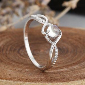 🎁 Super Dainty Tiny 925 Silver Plated White Opal Ring, FB16FA1085